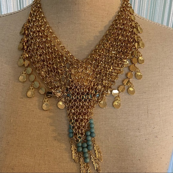 Bebe Gold and Blue Tassle Pendant Necklace NWOT - Picture 10 of 16